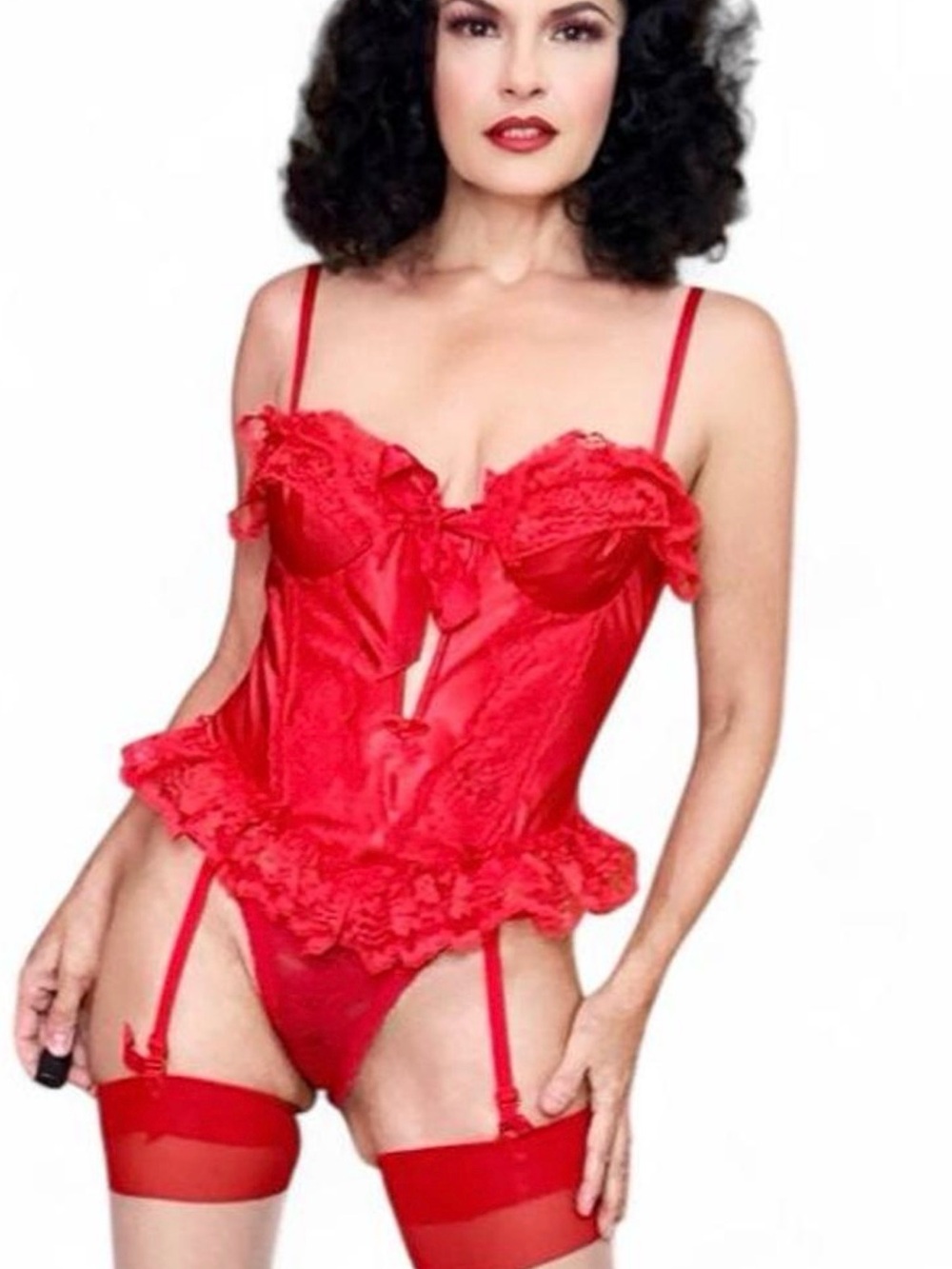 Vintage 80s Frederick’s of Hollywood Red Lace Bustier Corset with Garter Set 32